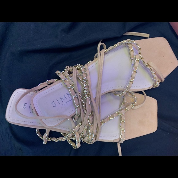 MARLEIGH NUDE FAUX SUEDE CHAIN LACE UP FLAT SANDALS from SIMMI LONDON - Picture 3 of 4